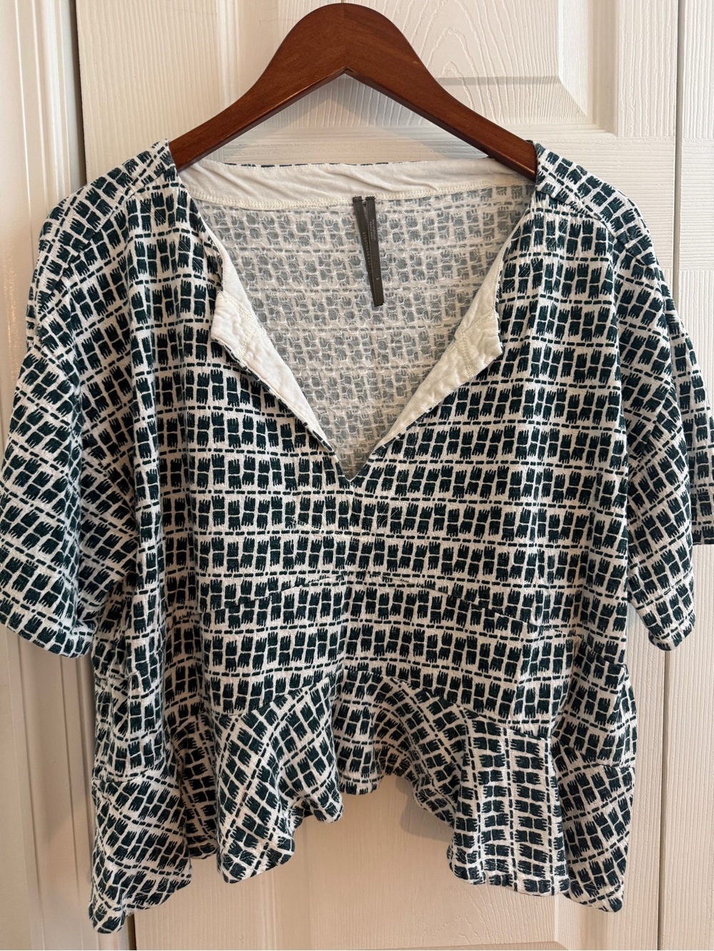 Anthropologie Black and White Grid V-Neck Boxy Tunic